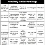 Nonbinary family event bingo template