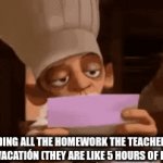 Why they like to annoy students in vacatión | ME READING ALL THE HOMEWORK THE TEACHER SENT FOR 1 DAY OF VACATIÓN (THEY ARE LIKE 5 HOURS OF HOMEWORK) | image tagged in gifs,homework | made w/ Imgflip video-to-gif maker