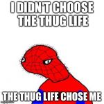 spoderman | I DIDN'T CHOOSE THE THUG LIFE THE THUG LIFE CHOSE ME | image tagged in spoderman | made w/ Imgflip meme maker