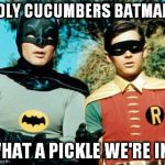 Holy _______ Batman | HOLY CUCUMBERS BATMAN ! WHAT A PICKLE WE'RE IN ! | image tagged in batman and robin | made w/ Imgflip meme maker