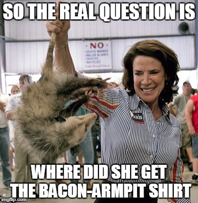 Bacon Faux Pas | SO THE REAL QUESTION IS; WHERE DID SHE GET THE BACON-ARMPIT SHIRT | image tagged in bacon shirt,opossum | made w/ Imgflip meme maker