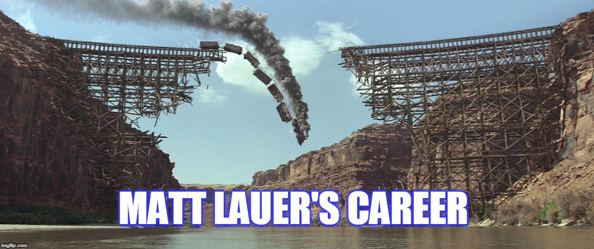 Train Wreck | MATT LAUER'S CAREER | image tagged in train,matt lauer,career,hypocrite | made w/ Imgflip meme maker