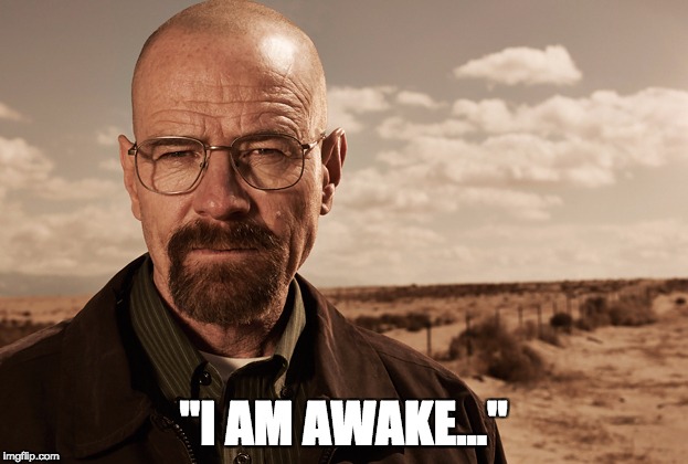 Walter White | "I AM AWAKE..." | image tagged in walter white | made w/ Imgflip meme maker