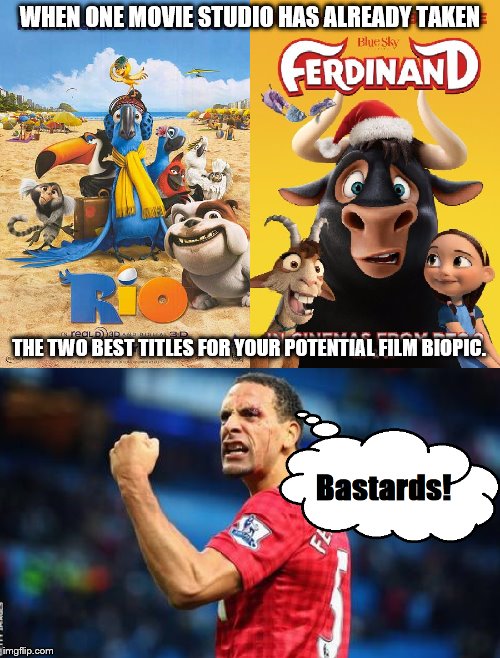 Rio and Ferdinand are already taken | WHEN ONE MOVIE STUDIO HAS ALREADY TAKEN; THE TWO BEST TITLES FOR YOUR POTENTIAL FILM BIOPIC. | image tagged in rio,ferdinand,rio ferdinand,film,biopic,blue sky studios | made w/ Imgflip meme maker