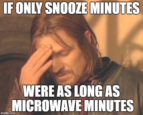 Frustrated Boromir | IF ONLY SNOOZE MINUTES; WERE AS LONG AS MICROWAVE MINUTES | image tagged in memes,frustrated boromir | made w/ Imgflip meme maker