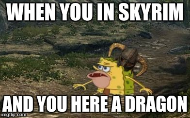 Spongegar Skyrim | WHEN YOU IN SKYRIM; AND YOU HERE A DRAGON | image tagged in spongegar skyrim | made w/ Imgflip meme maker