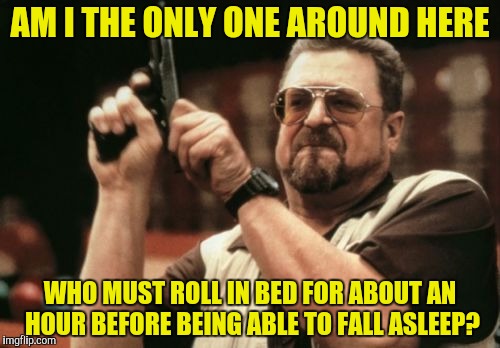 I envy the people who are able to fall asleep within seconds | AM I THE ONLY ONE AROUND HERE; WHO MUST ROLL IN BED FOR ABOUT AN HOUR BEFORE BEING ABLE TO FALL ASLEEP? | image tagged in memes,am i the only one around here,powermetalhead,sleep,envy,asleep | made w/ Imgflip meme maker