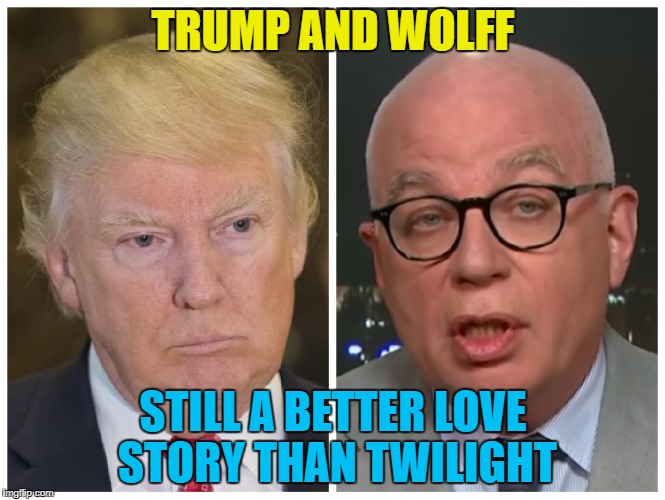 Somebody at the White House should Google "the Streisand effect"... | TRUMP AND WOLFF; STILL A BETTER LOVE STORY THAN TWILIGHT | image tagged in memes,trump,michael wolff,fire and fury,still a better love story than twilight,politics | made w/ Imgflip meme maker