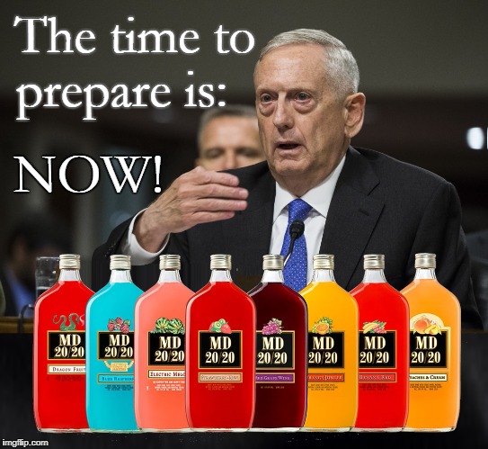 The time to prepare is: NOW! | The time to prepare is:; NOW! | image tagged in mad dog 2020,2020 elections,20/20,mattis,mad dog mattis | made w/ Imgflip meme maker