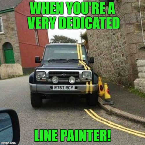 Or, you wanted to get your SUV customized. | WHEN YOU'RE A VERY DEDICATED; LINE PAINTER! | image tagged in lined car,work,dedication | made w/ Imgflip meme maker