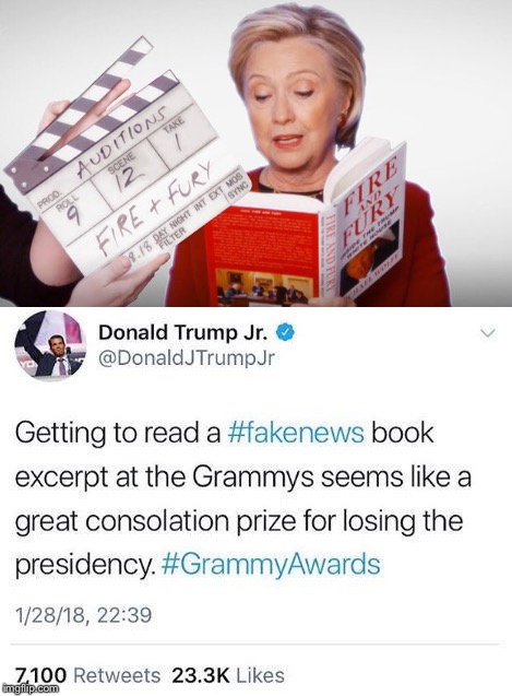 Kind of like a Participation Trophy  | . | image tagged in hillary,trump,fire and fury,grammys | made w/ Imgflip meme maker