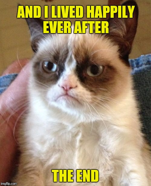Grumpy Cat Meme | AND I LIVED HAPPILY EVER AFTER THE END | image tagged in memes,grumpy cat | made w/ Imgflip meme maker