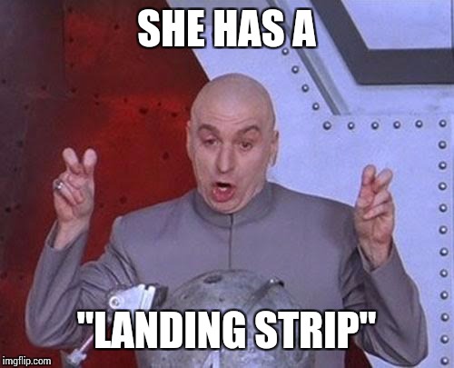 Dr Evil Laser | SHE HAS A; "LANDING STRIP" | image tagged in memes,dr evil laser | made w/ Imgflip meme maker