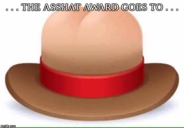 . . . THE ASSHAT AWARD GOES TO . . . | image tagged in asshat | made w/ Imgflip meme maker
