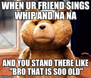 TED | WHEN UR FRIEND SINGS WHIP AND NA NA; AND YOU STAND THERE LIKE "BRO THAT IS SOO OLD" | image tagged in memes,ted | made w/ Imgflip meme maker