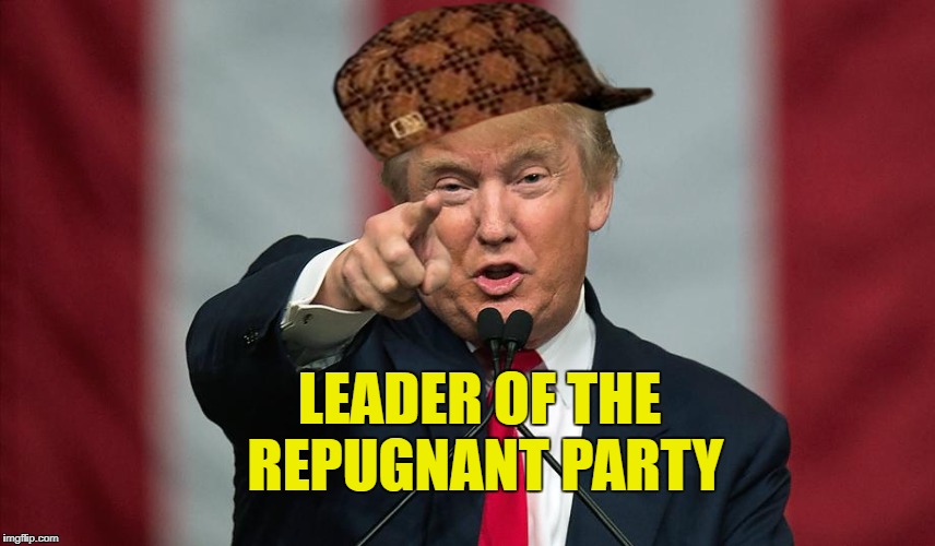 Repugnant Trump | LEADER OF THE REPUGNANT PARTY | image tagged in scumbag,donald trump,repugnant | made w/ Imgflip meme maker
