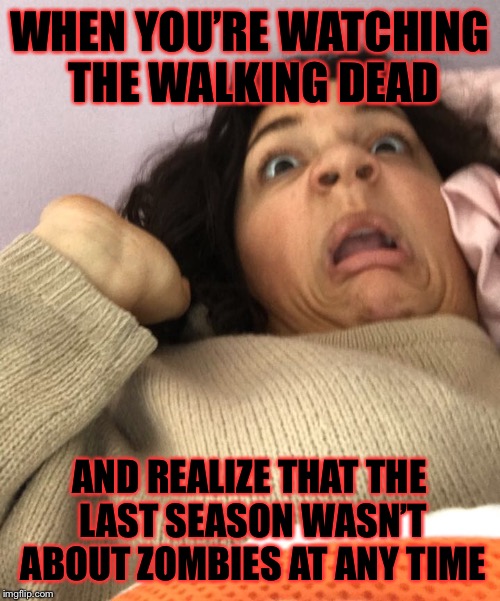 I don’t watch the walking dead but I heard of it from my cousin | WHEN YOU’RE WATCHING THE WALKING DEAD; AND REALIZE THAT THE LAST SEASON WASN’T ABOUT ZOMBIES AT ANY TIME | image tagged in the walking dead,zombies,unbreaklp,when you realize,ugly girl | made w/ Imgflip meme maker