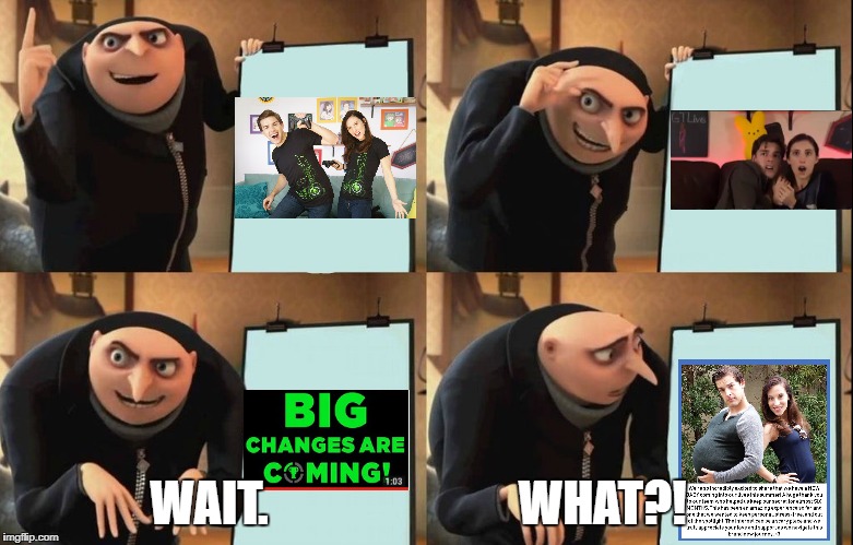 BabyPat confirmed | WAIT.                          WHAT?! | image tagged in despicable me diabolical plan gru template,gtlive,babypat,new theorist,matpat,stephanie patrick | made w/ Imgflip meme maker