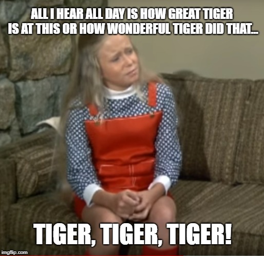 Tiger Tiger Tiger | ALL I HEAR ALL DAY IS HOW GREAT TIGER IS AT THIS OR HOW WONDERFUL TIGER DID THAT... TIGER, TIGER, TIGER! | image tagged in tiger woods,pga tour,golf,the brady bunch,pga,golf channel | made w/ Imgflip meme maker