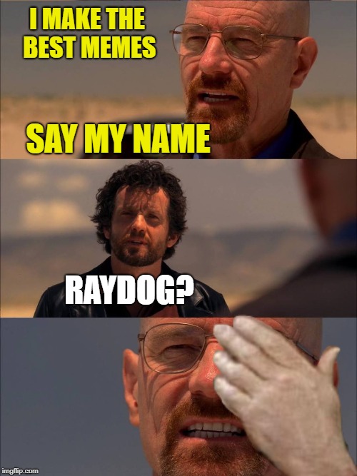 Breaking Meme-(Dead Memes Week!)A thecoffeemaster and SilicaSandwhich Event! March 23-29 | I MAKE THE BEST MEMES; SAY MY NAME; RAYDOG? | image tagged in funny memes,dead memes week,breaking bad,heisenberg | made w/ Imgflip meme maker