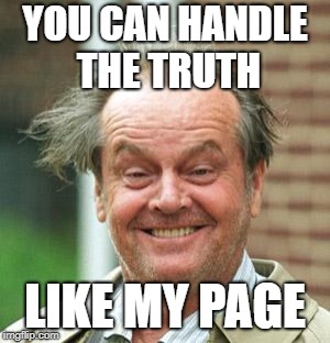 Jack Nicholson Crazy Hair | YOU CAN HANDLE THE TRUTH; LIKE MY PAGE | image tagged in jack nicholson crazy hair | made w/ Imgflip meme maker