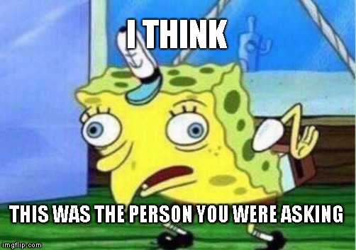 I THINK THIS WAS THE PERSON YOU WERE ASKING | image tagged in memes,mocking spongebob | made w/ Imgflip meme maker