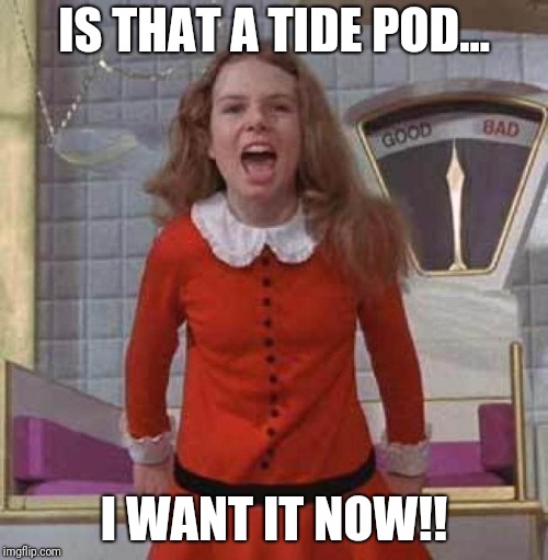 She Really Wants That Tide Pod... | IS THAT A TIDE POD... I WANT IT NOW!! | image tagged in i want it now,veruca salt,memes,tide pods,tide pod | made w/ Imgflip meme maker