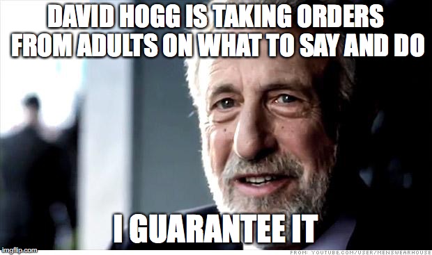 I Guarantee It | DAVID HOGG IS TAKING ORDERS FROM ADULTS ON WHAT TO SAY AND DO; I GUARANTEE IT | image tagged in memes,i guarantee it,funny,david hogg | made w/ Imgflip meme maker