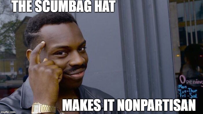THE SCUMBAG HAT MAKES IT NONPARTISAN | image tagged in memes,roll safe think about it | made w/ Imgflip meme maker
