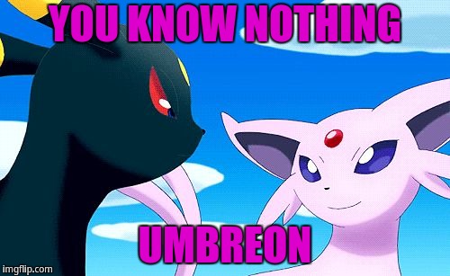 You know nothing Umbreon | YOU KNOW NOTHING; UMBREON | image tagged in umbreon and espeon,you know nothing | made w/ Imgflip meme maker