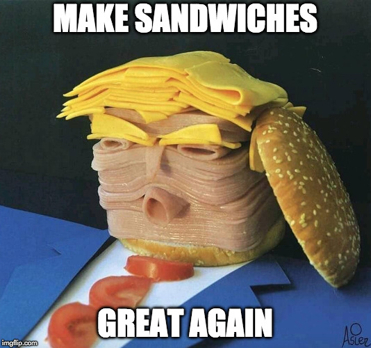 Nice! | MAKE SANDWICHES; GREAT AGAIN | image tagged in donald trump,sandwich,make america great again | made w/ Imgflip meme maker