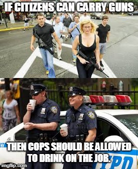 28th Amendment to the Constitution | IF CITIZENS CAN CARRY GUNS; THEN COPS SHOULD BE ALLOWED TO DRINK ON THE JOB. | image tagged in gun control,guns,police | made w/ Imgflip meme maker