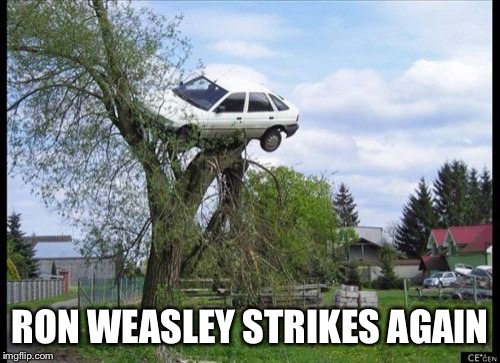 WTF Ron?!?! | RON WEASLEY STRIKES AGAIN | image tagged in memes,secure parking,harry potter,ron weasley | made w/ Imgflip meme maker
