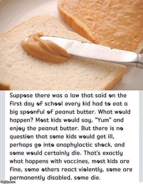 Ah La Peanut Butter Sandwiches with a Side of Vaccine | image tagged in vaccines,peanut butter,allergies,anaphylactic shock,mandatory vaccinations,disabled | made w/ Imgflip meme maker