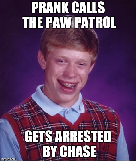 Bad Luck Brian | PRANK CALLS THE PAW PATROL; GETS ARRESTED BY CHASE | image tagged in memes,bad luck brian,pranks,paw patrol,arrested | made w/ Imgflip meme maker