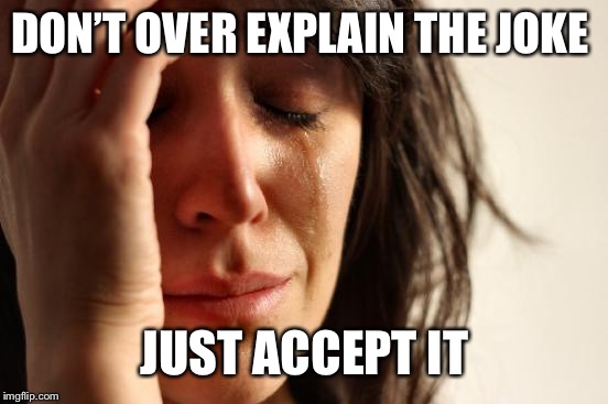DON’T OVER EXPLAIN THE JOKE JUST ACCEPT IT | image tagged in memes,first world problems | made w/ Imgflip meme maker