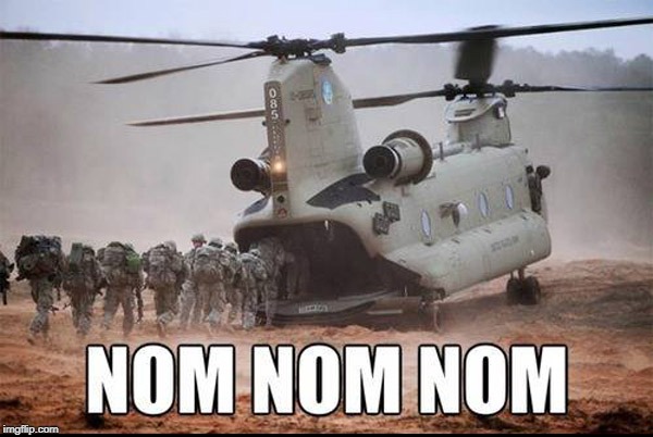 Hungry Helicopter | image tagged in helicopter,planes,chopper,army,delicious | made w/ Imgflip meme maker