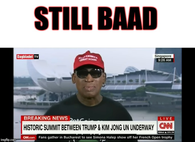 Another black person the left will throw in the garbage | STILL BAAD | image tagged in make america great again,dennis rodman,donald trump,kim jong un,memes | made w/ Imgflip meme maker