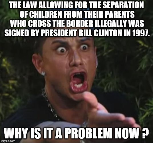 Politically charged  | THE LAW ALLOWING FOR THE SEPARATION OF CHILDREN FROM THEIR PARENTS WHO CROSS THE BORDER ILLEGALLY WAS SIGNED BY PRESIDENT BILL CLINTON IN 1997. WHY IS IT A PROBLEM NOW ? | image tagged in dj pauly d,political meme | made w/ Imgflip meme maker