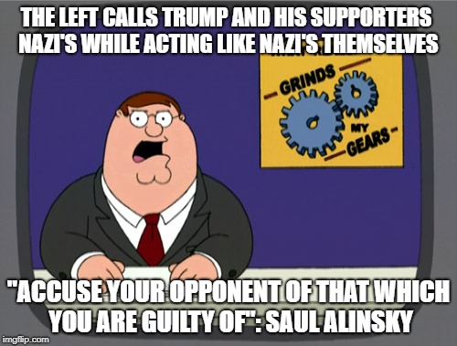 Leftist tactics | THE LEFT CALLS TRUMP AND HIS SUPPORTERS NAZI'S WHILE ACTING LIKE NAZI'S THEMSELVES; "ACCUSE YOUR OPPONENT OF THAT WHICH YOU ARE GUILTY OF": SAUL ALINSKY | image tagged in memes,nazis,leftists | made w/ Imgflip meme maker