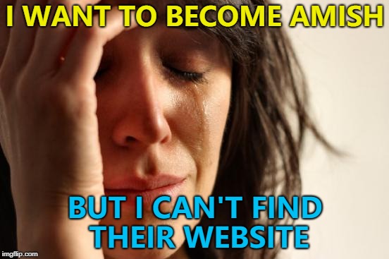 They need to get with the times... :)  | I WANT TO BECOME AMISH; BUT I CAN'T FIND THEIR WEBSITE | image tagged in memes,first world problems,amish,technology | made w/ Imgflip meme maker