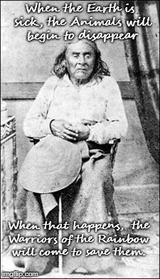 Chief Seattle's Quote 
Duwamish Tribe.  His Mother was Duwamish so He was of her tribe, not father's who was Squamish. 
 | When the Earth is sick, the Animals will begin to disappear; When that happens, 
the Warriors of the Rainbow will come to save them. | image tagged in native american,nativive americans,american indian,tribe,chief | made w/ Imgflip meme maker