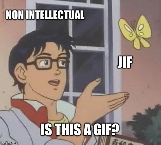 Is This A Pigeon Meme | NON INTELLECTUAL; JIF; IS THIS A GIF? | image tagged in memes,is this a pigeon | made w/ Imgflip meme maker