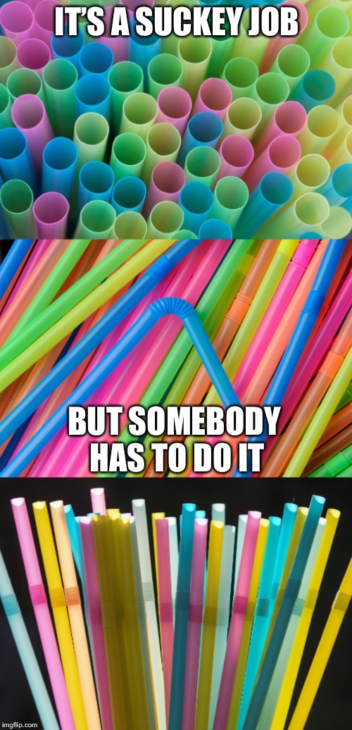 IT’S A SUCKEY JOB BUT SOMEBODY HAS TO DO IT | image tagged in bad pun straws | made w/ Imgflip meme maker