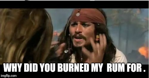 Why Is The Rum Gone | WHY DID YOU BURNED MY 
RUM FOR . | image tagged in memes,why is the rum gone | made w/ Imgflip meme maker