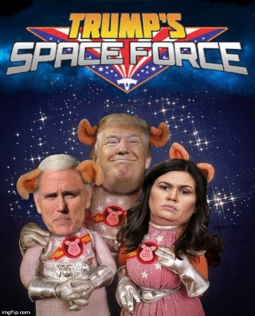 image tagged in space force,trump,sarah sanders,mike pence,pigs,losers | made w/ Imgflip meme maker