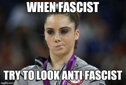 And to summarize... | WHEN FASCIST; TRY TO LOOK ANTI FASCIST | image tagged in mckayla maroney not impressed,fascist,fascism,antifa | made w/ Imgflip meme maker