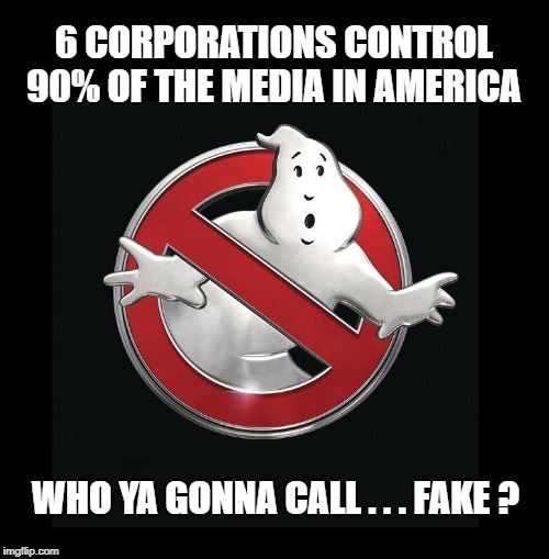 Fake Freedom of the Press | 6 CORPORATIONS CONTROL 90% OF THE MEDIA IN AMERICA; WHO YA GONNA CALL . . . FAKE ? | image tagged in what if i told you,fake news,corporatization,mainstream media,followers,follow the money | made w/ Imgflip meme maker