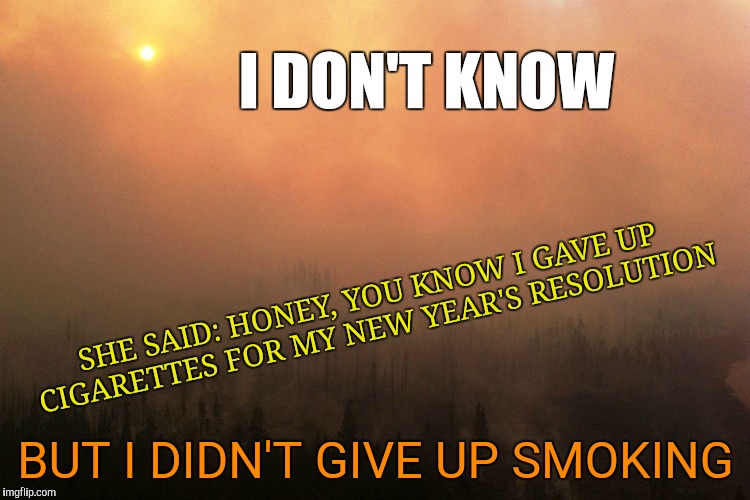 Another Sunny Day in Vancouver | I DON'T KNOW; SHE SAID: HONEY, YOU KNOW I GAVE UP CIGARETTES FOR MY NEW YEAR'S RESOLUTION; BUT I DIDN'T GIVE UP SMOKING | image tagged in blues brothers,willie mabon,smoking,vancouver,i don't know,wildfires | made w/ Imgflip meme maker