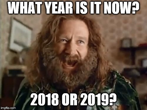 What Year Is It | WHAT YEAR IS IT NOW? 2018 OR 2019? | image tagged in memes,what year is it | made w/ Imgflip meme maker